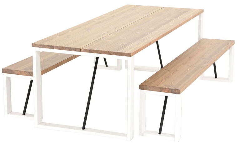 Honka ruokailuryhmä 8-hengen antiikkipetsattu/valkoinen puujaloilla