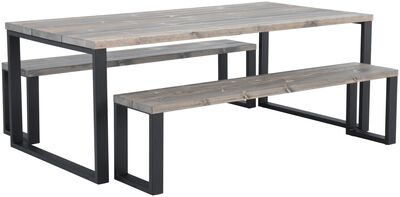 Ruska terassiruokailuryhmä penkeillä 150x100 cm antiikkipetsattu mänty/musta