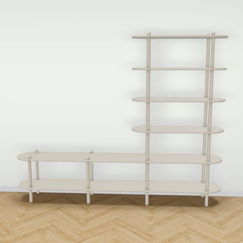 Askel taso ja avohylly 230x35x185 cm greige