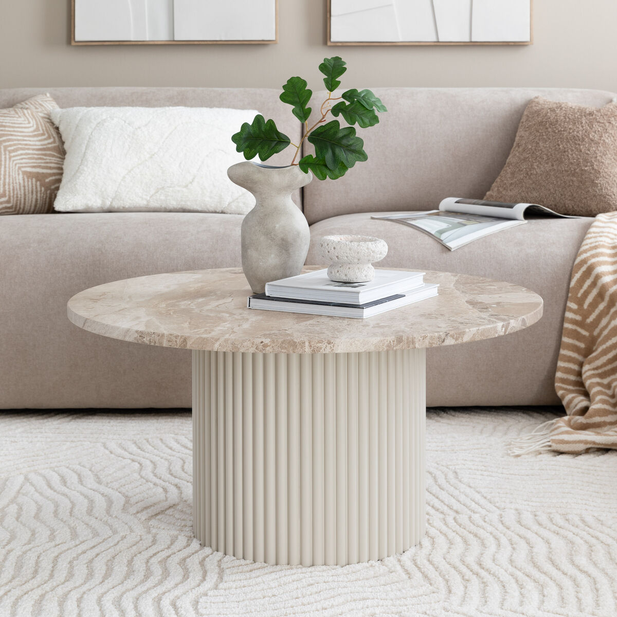 Taimi pyöreä sohvapöytä marmori greige