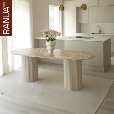 Taimi ovaali ruokapöytä 210x95 cm marmori matta latte/greige