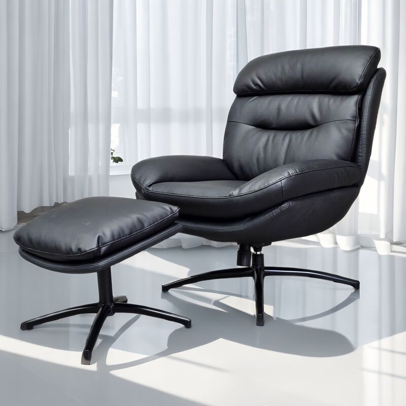 Havana lepotuoli ja rahi nahkaverhoiltu musta