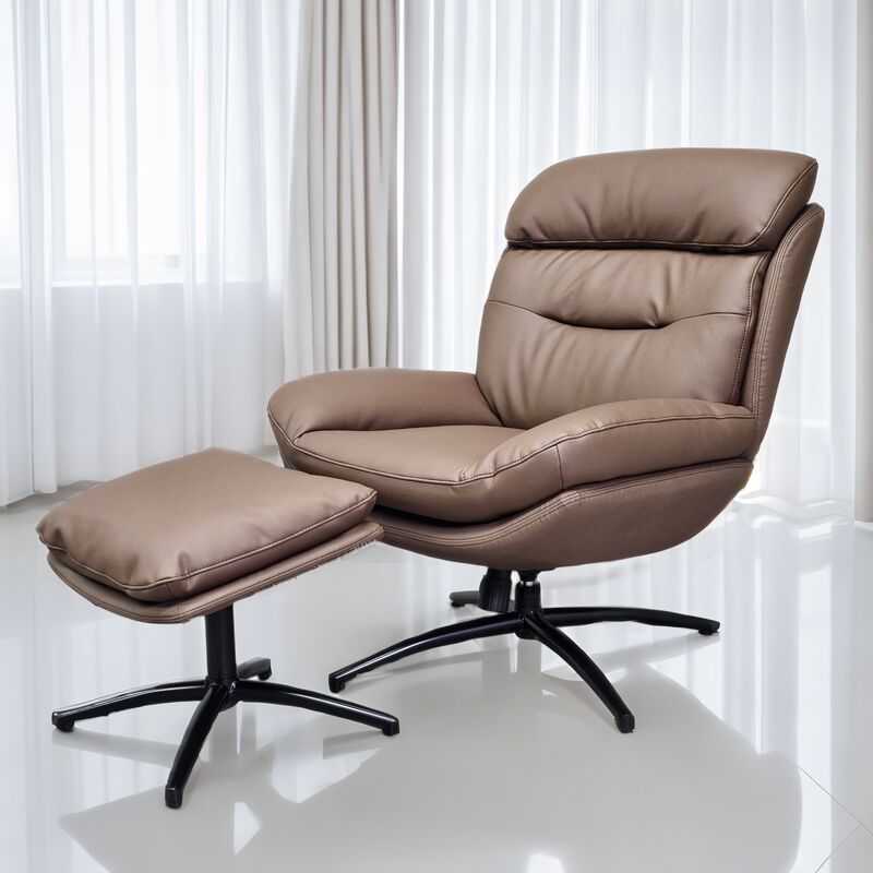 Havana lepotuoli ja rahi nahkaverhoiltu ruskea