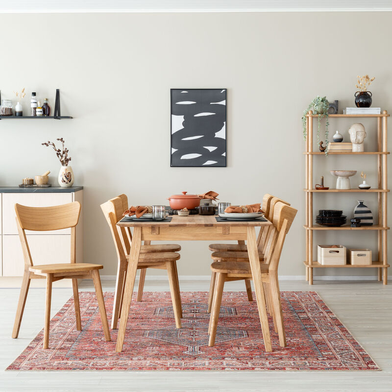 Koto 6-hengen ruokailuryhmä öljytty tammi puuistuimella