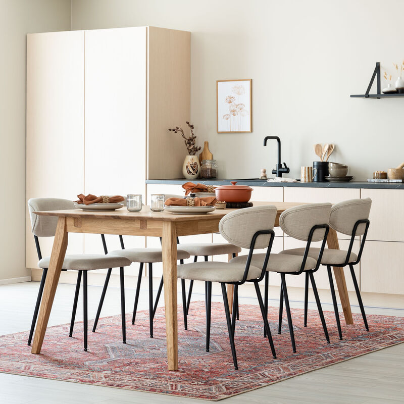 Koto-Daniel 6-hengen ruokailuryhmä öljytty tammi/vaalea beige Basel