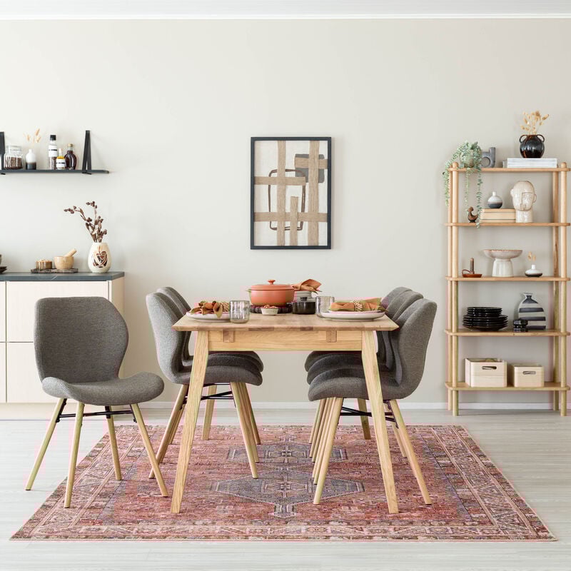 Koto-Keto 6-hengen ruokailuryhmä öljytty tammi/taupe Monza 40