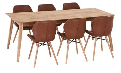 Koto-Keto 6-hengen ruokailuryhmä öljytty tammi/konjakki Retro 691B PU-keinonahka
