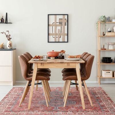 Koto-Keto 6-hengen ruokailuryhmä öljytty tammi/konjakki Retro 691B PU-keinonahka