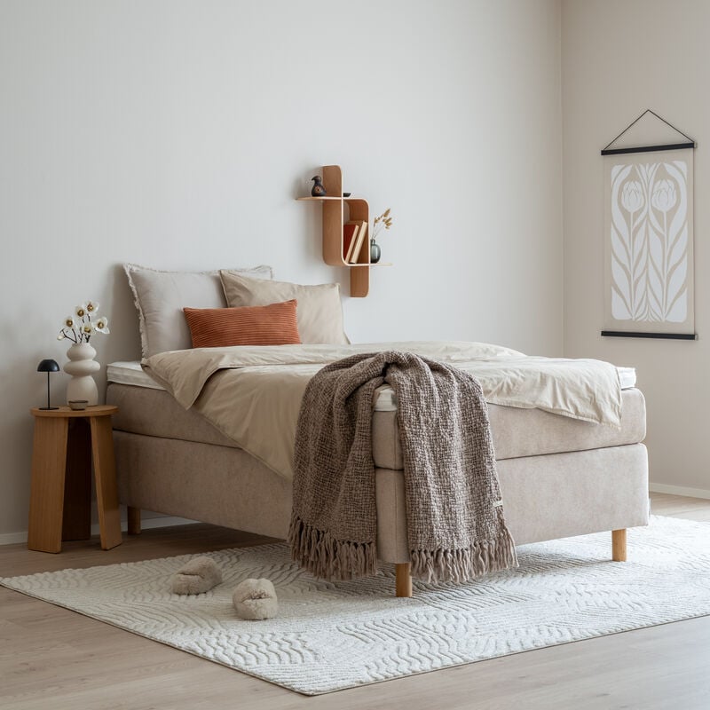 Unia kulta jenkkisänkypaketti 120x200 L beige, Unia relax 7cm, Pyöreä öljytty tammijalka