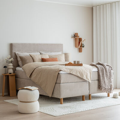 Unia Kulta jenkkisänky 160x200 L beige, Unia relax 7cm, Pyöreä öljytty ta