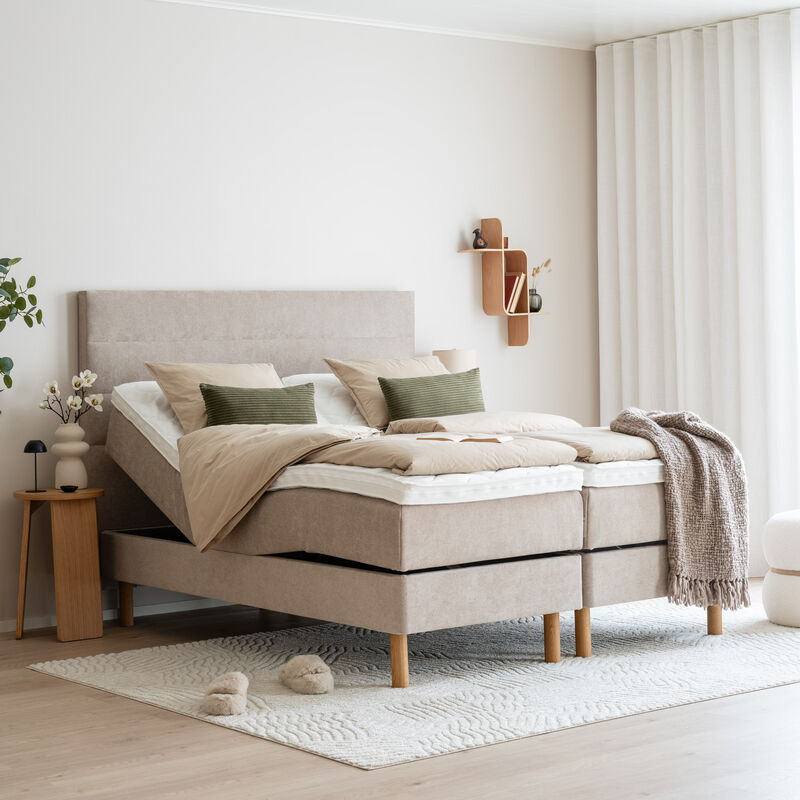 Unia kulta moottorisänkypaketti 160x200 XL beige, Unia relax 7cm, Pyöreä öljytty jalka