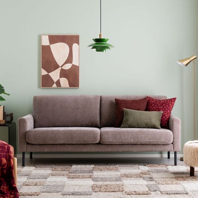 Kotoa 3-istuttava sohva, roosa 60 Merita, pyöreäkartio tammijalka