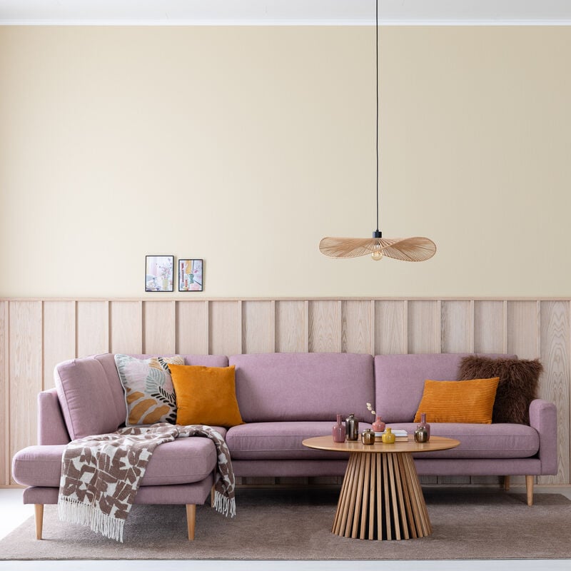 Kotoa avokulmasohva vasen, roosa 60 Merita, pyöreäkartio tammijalka