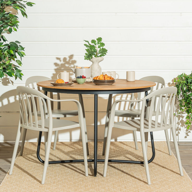 Silmu-Hanne 4-hengen pyöreä ruokailuryhmä ruskea/beige