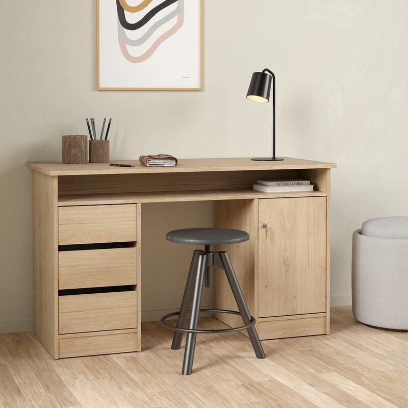 Funktion työpöytä 3-laatikkoa+kaappi tammi