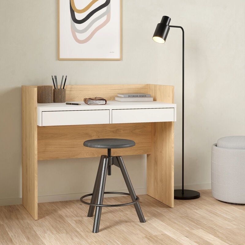 Funktion Plus työpöytä 2-laatikolla, tammi/valkoinen