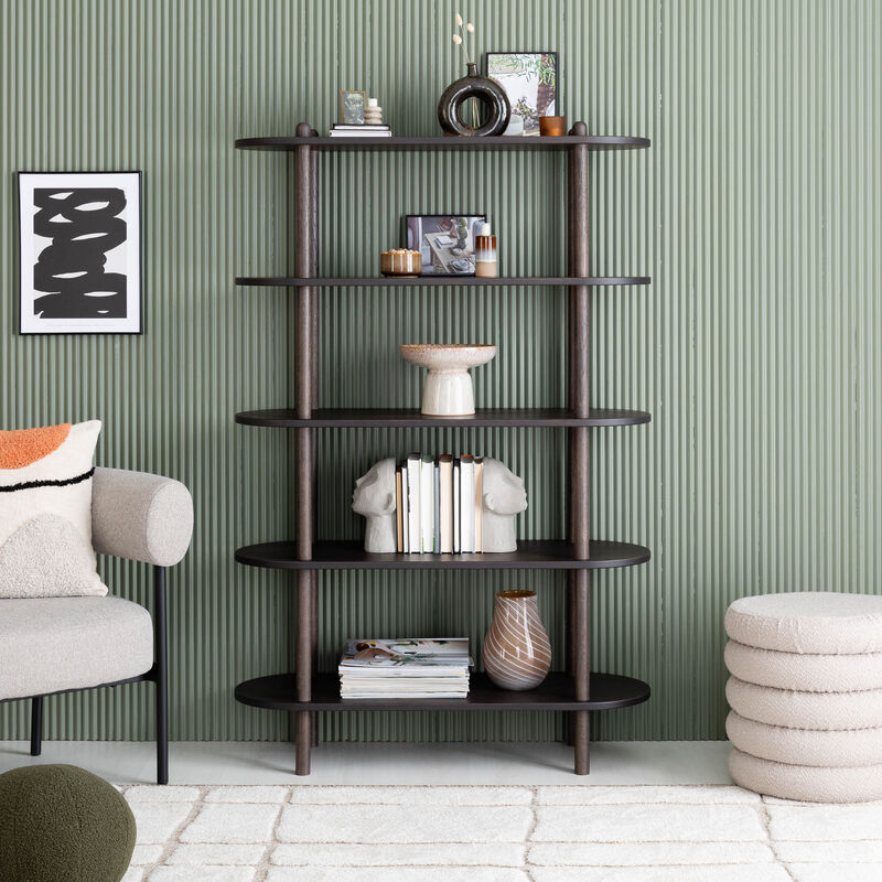 Askel tammi avohylly 100x35x152 cm pyöreällä päädyllä savutammi