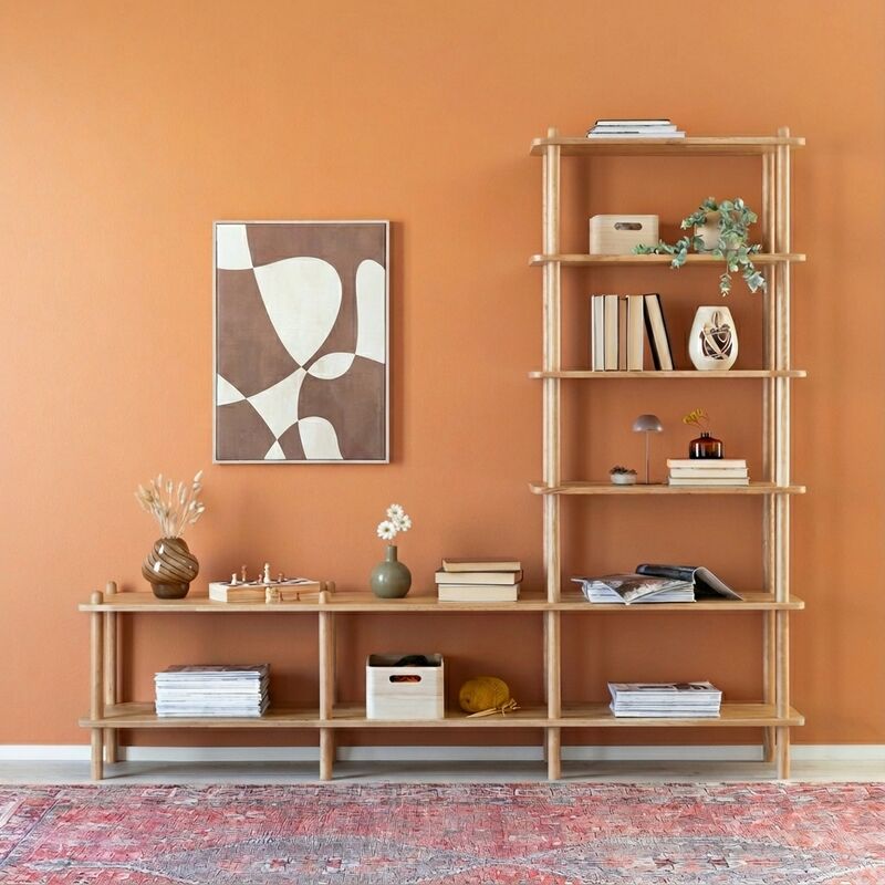 Askel tammi taso ja avohylly 203x35x185 cm suoralla päädyllä lakattu tammi