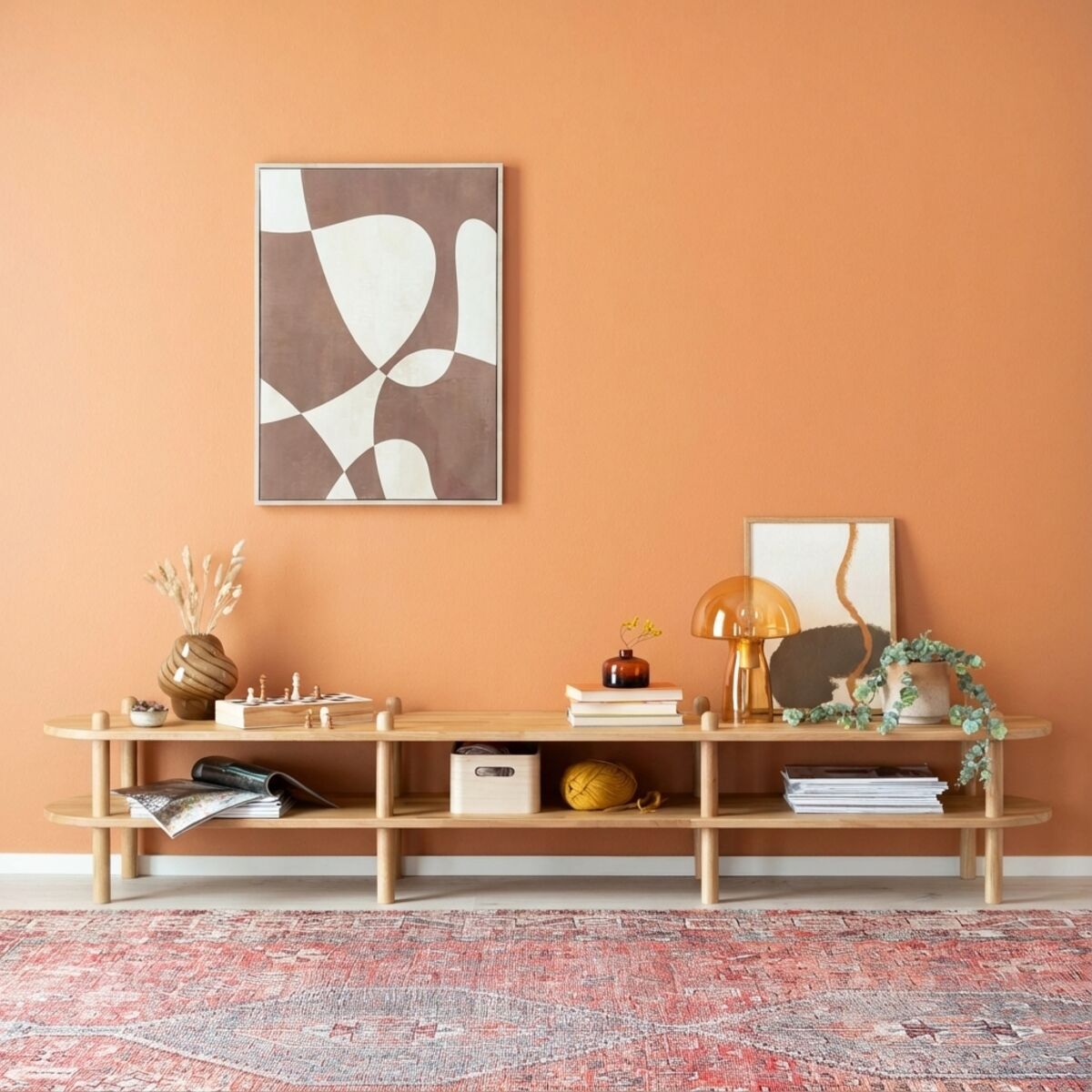 Veke Askel tammi matala tv-taso 230x35x38 cm pyöreällä päädyllä lakattu tammi