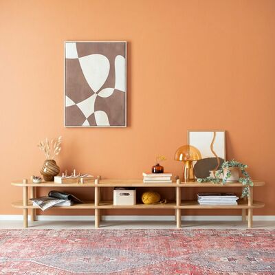 Askel tammi matala tv-taso 230x35x38 cm pyöreällä päädyllä lakattu tammi