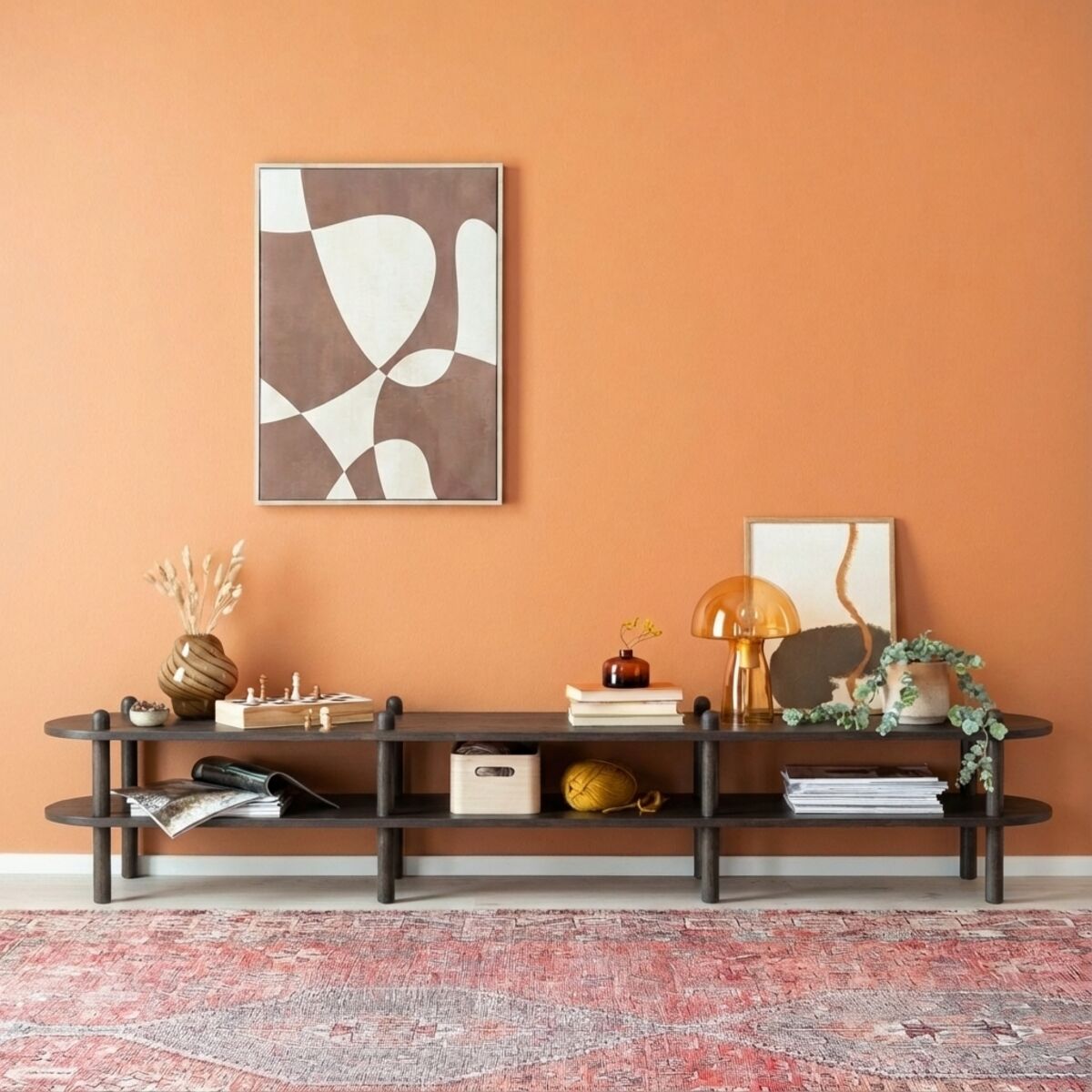 Veke Askel tammi matala tv-taso 230x35x38 cm pyöreällä päädyllä savutammi