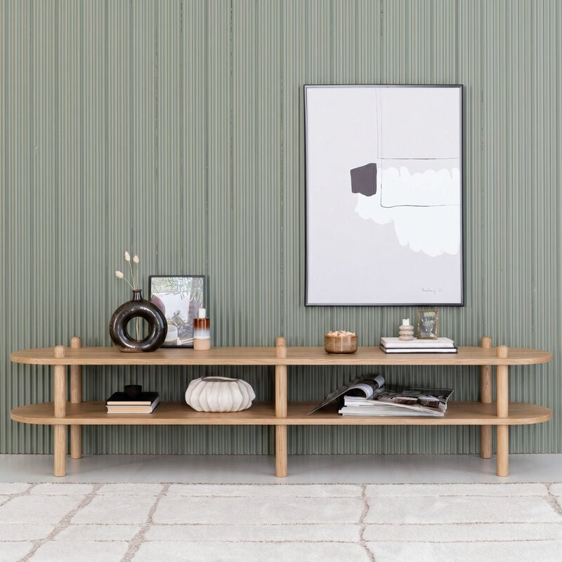 Askel tammi matala tv-taso 165x35x38 cm pyöreällä päädyllä lakattu tammi