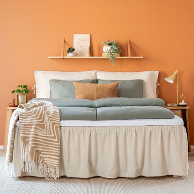 Linni pellava look röyhelöhelmalakana 160x200+45 cm oliivin vihreä