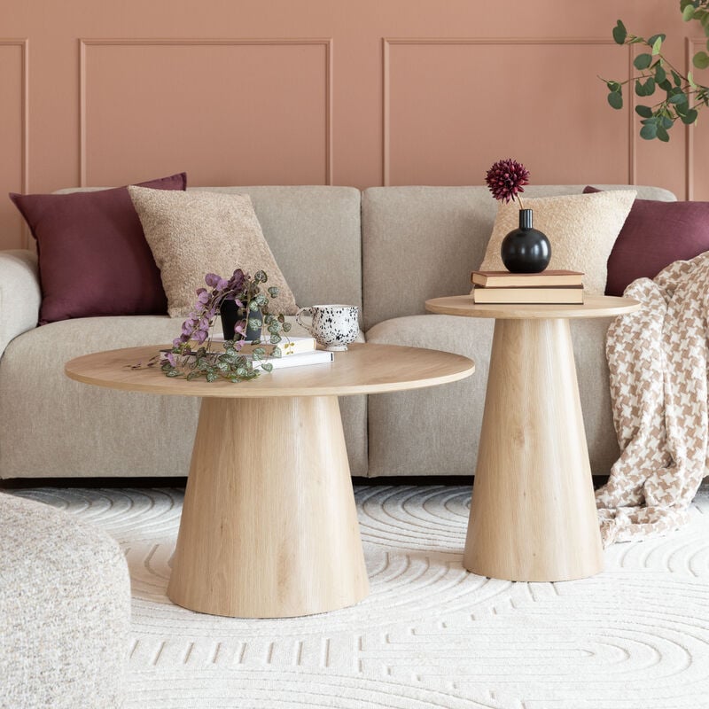 Boom pyöreä sohvapöytäsetti Ø45+Ø80 cm valkotammi