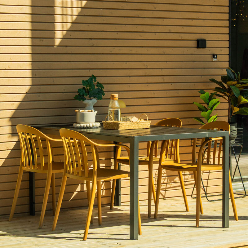 Saarni-Hanne 4-hengen ruokailuryhmä musta, okra tuoli