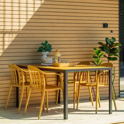 Saarni-Hanne 4-hengen ruokailuryhmä musta, okra tuoli