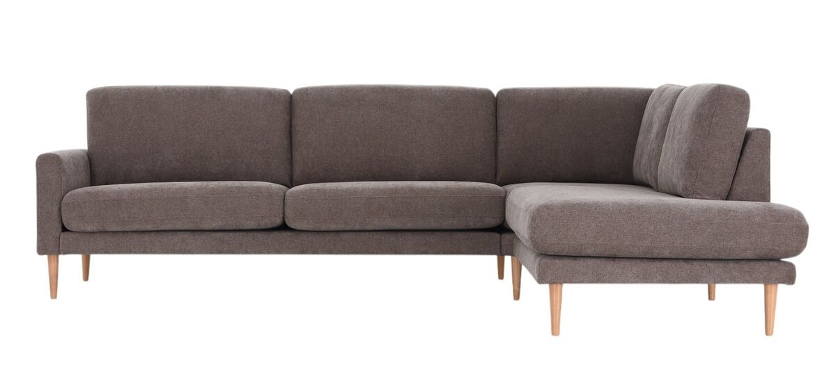 Kotoa avokulmasohva oikea, mocca 18 Storm, pyöreäkartio tammijalka