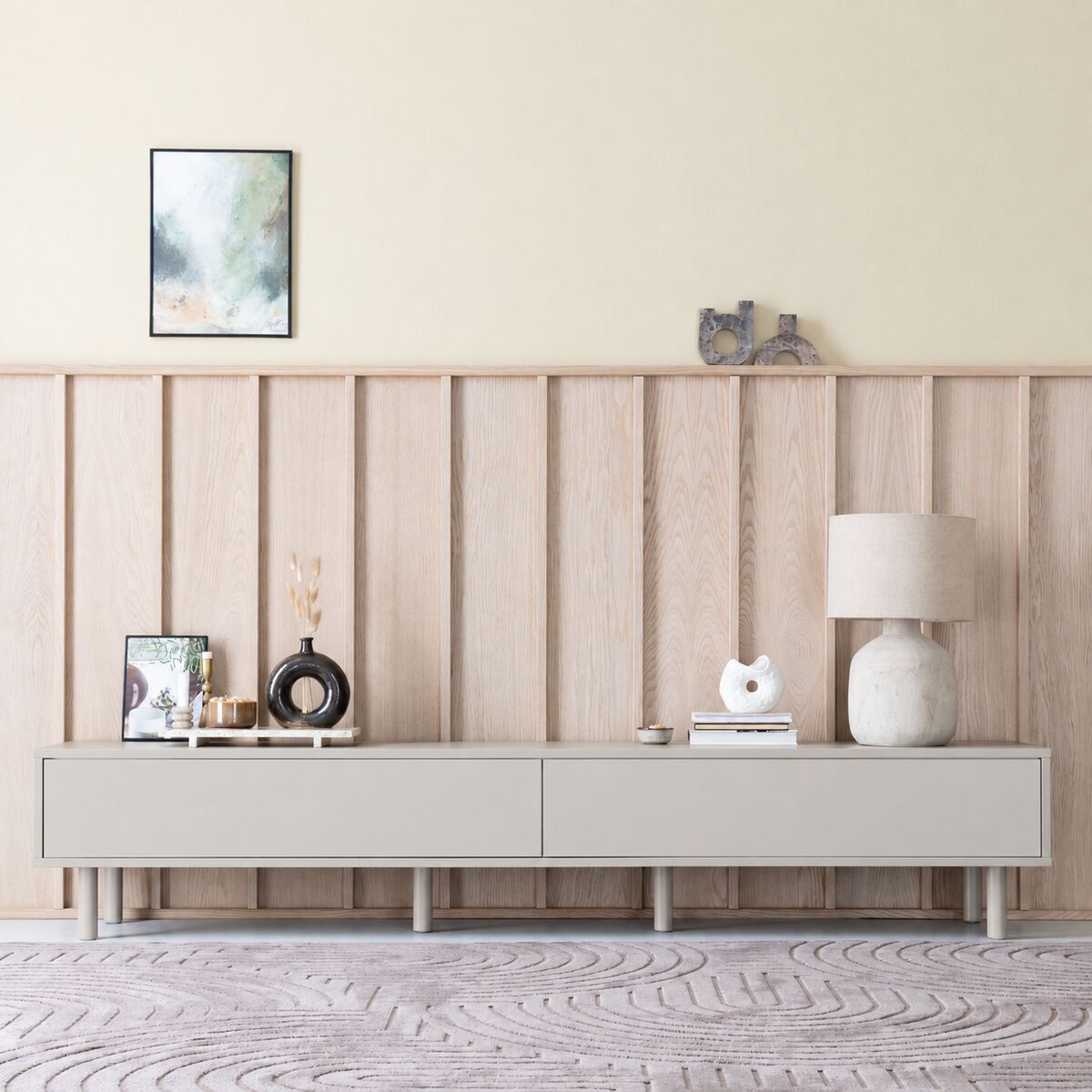 Veke Kokoa tv-taso 2-ovella 204x40x38,5 greige push open, taika jalka | Alk. 660,00 €