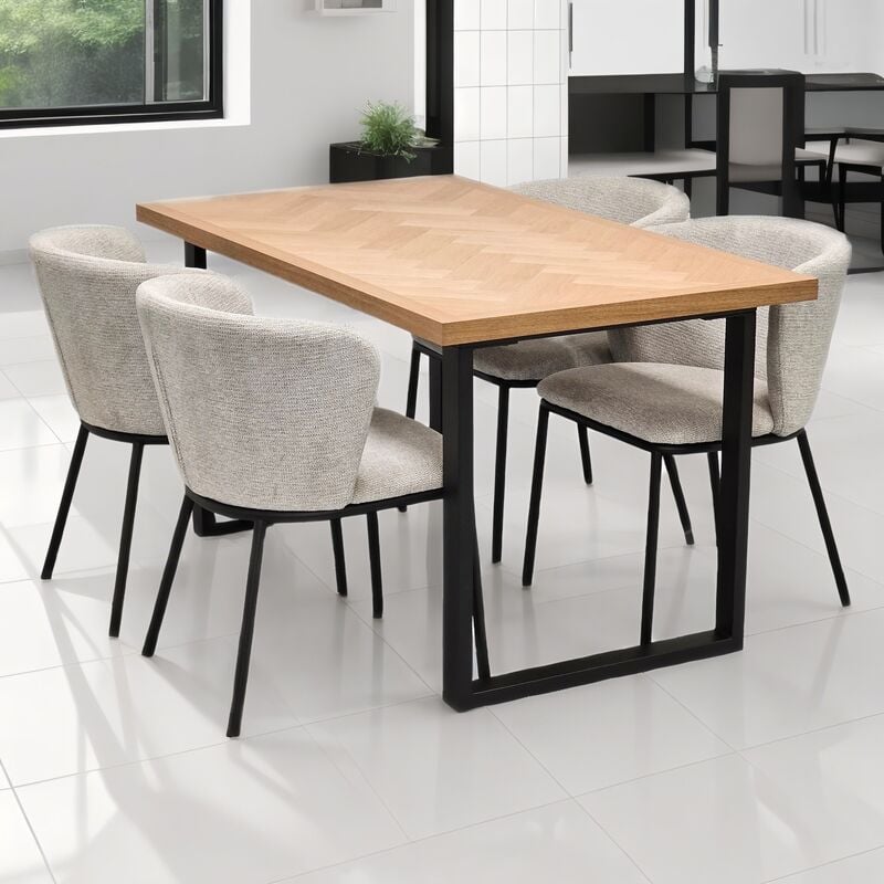 Puro-Kaarlo 4-hengen ruokailuryhmä tammi/musta, vaaleanharmaa tuoli