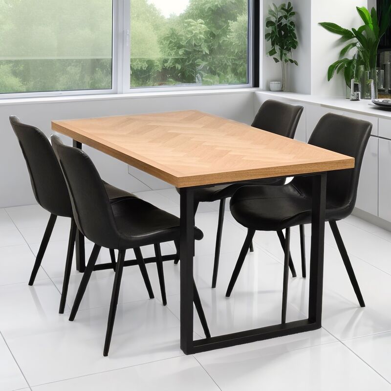 Puro-Marcus 4-hengen ruokailuryhmä tammi/musta, musta pu-keinonahka