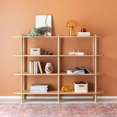 Askel tammi avohylly 165x35x119 cm pyöreällä päädyllä lakattu tammi