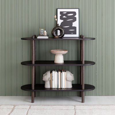 Askel tammi avohylly 100x35x86 cm pyöreällä päädyllä lakattu tammi