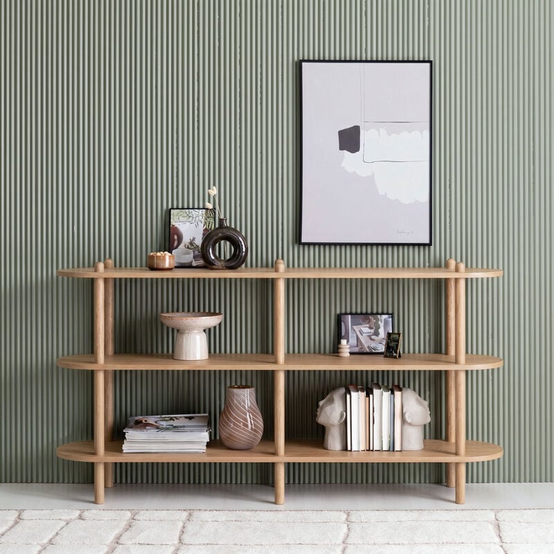 Askel tammi avohylly 165x35x86 cm pyöreällä päädyllä lakattu tammi