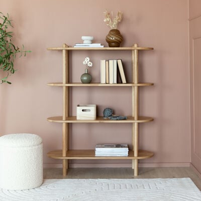 Askel tammi avohylly 100x35x119 cm pyöreällä päädyllä lakattu tammi