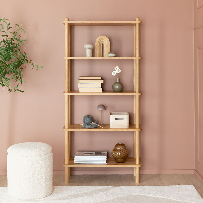 Askel tammi avohylly 73x35x152 cm suoralla päädyllä lakattu tammi