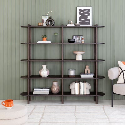 Askel tammi avohylly 165x35x152 cm pyöreällä päädyllä savutammi