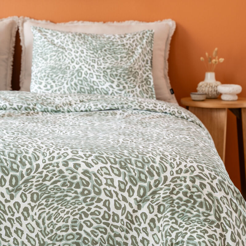 Leopardi pussilakanasetti 150x210 cm + 50x60 cm vihreä