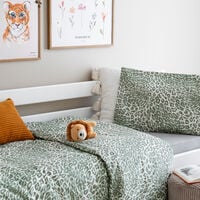 Leopardi lasten pussilakanasetti 120x160 cm + 40x60 cm vihreä