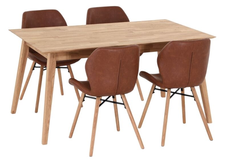 Koto-Keto 4-hengen ruokailuryhmä öljytty tammi/konjakki Retro 691B PU-keinonahka