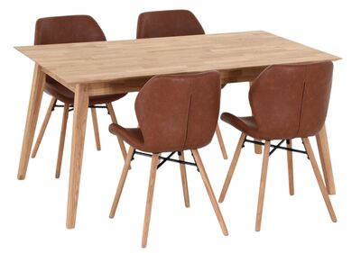 Koto-Keto 4-hengen ruokailuryhmä öljytty tammi/konjakki Retro 691B PU-keinonahka