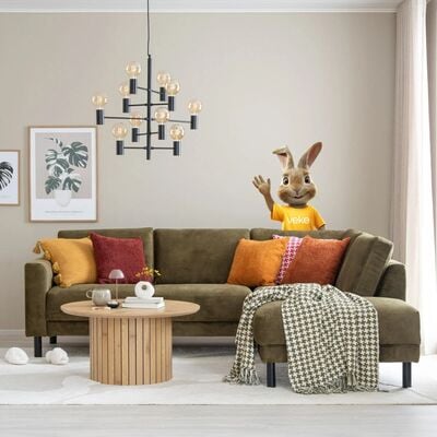 Joki avokulmasohva oikea hiekka Hygge 10, mustat jalat