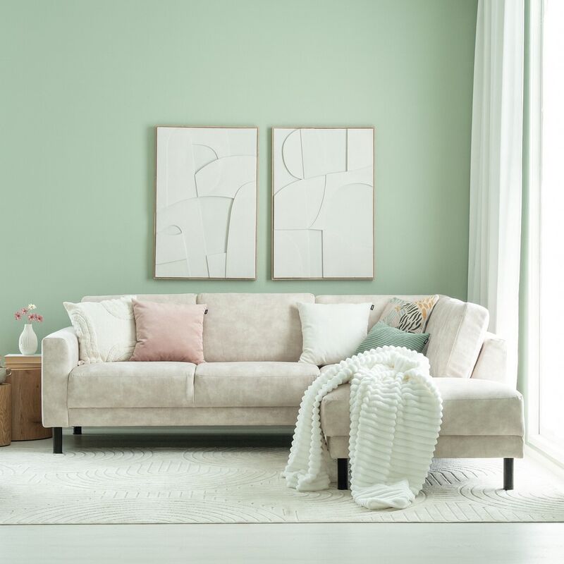 Joki avokulmasohva oikea beige Adore 01, mustat jalat