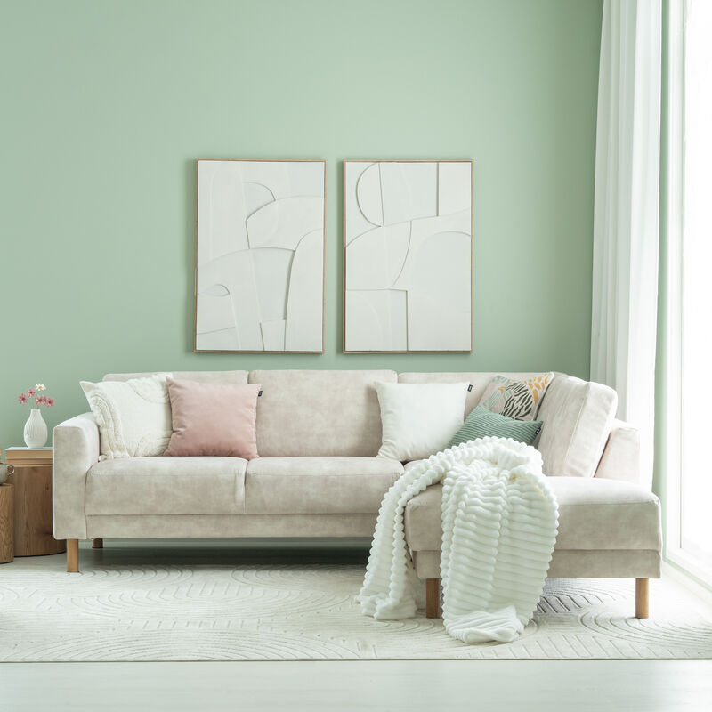 Joki avokulmasohva oikea beige Adore 01, tammijalat