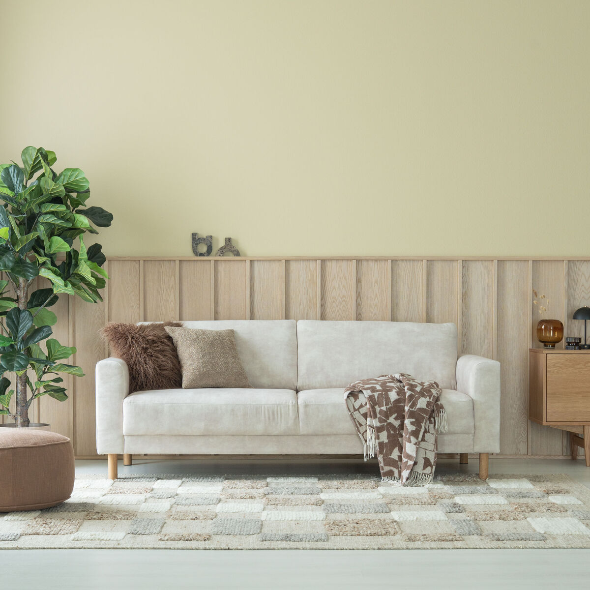 Joki 3-istuttava sohva beige tammijalat