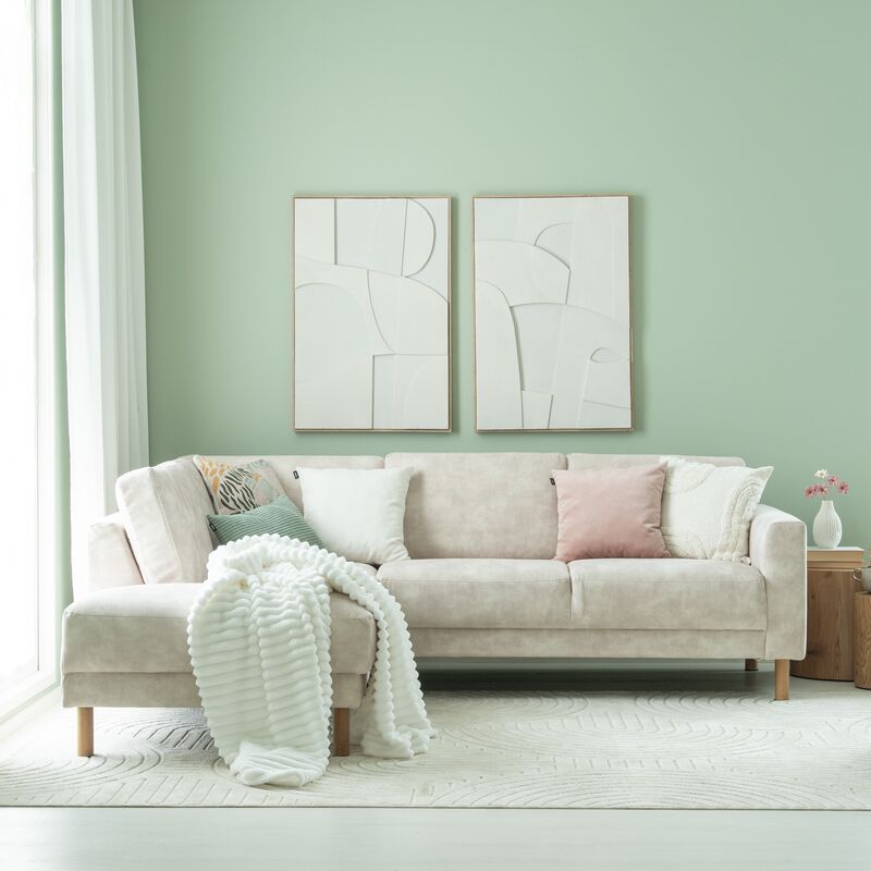 Joki avokulmasohva vasen beige Adore 01, tammijalat