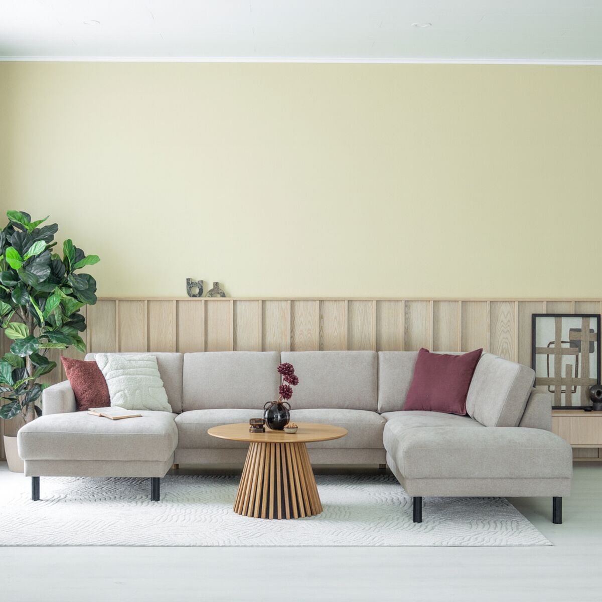 Joki U-kulmasohva oikea beige Storm 6, mustat jalat